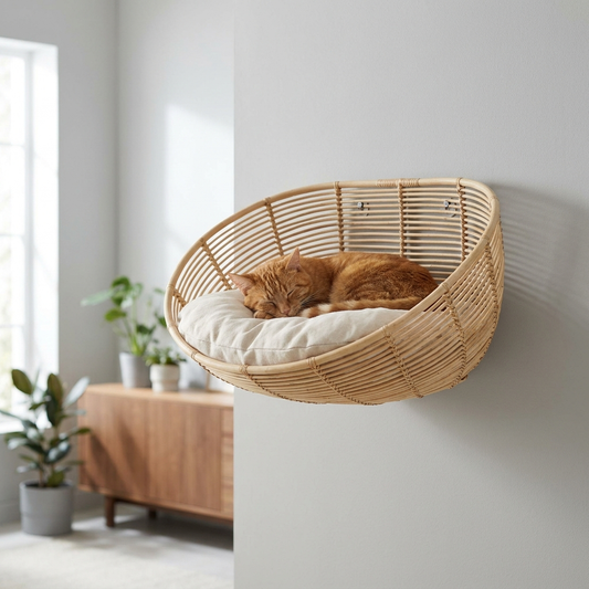 Cat Nest Wall Perch mounted on a wall with a cat resting inside
